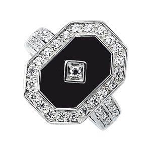 Onyx & Cubic Zirconia Halo-Style Ring