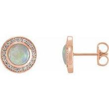 Load image into Gallery viewer, 5 mm Opal &amp; 1/6 CTW Diamond Halo-Style Earrings
