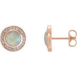 5 mm Opal & 1/6 CTW Diamond Halo-Style Earrings