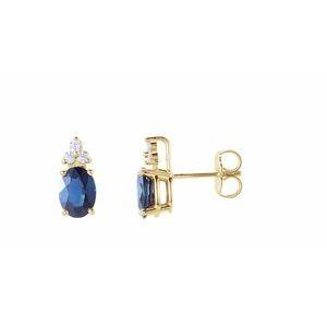 Blue Sapphire & 1/8 CTW Diamond Earrings