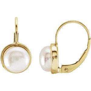 7.5 mm Freshwater Cultured Pearl Lever Back Earring-Each