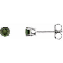 Load image into Gallery viewer, 14K White 3 mm Natural Green Tourmaline Stud Earrings with Friction Post
