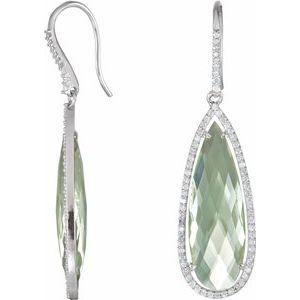 3/4 CTW Diamond & Green Quartz Halo-Style Pear-Shaped Dangle Earrings